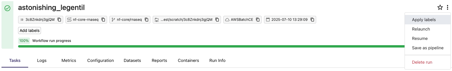 Run details and progress overview